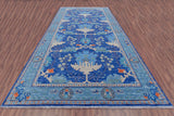 Blue Turkish Oushak Hand Knotted Wool Rug - 7' 1" X 14' 7"