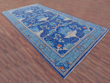 Blue Turkish Oushak Hand Knotted Wool Rug - 7' 1" X 14' 7"