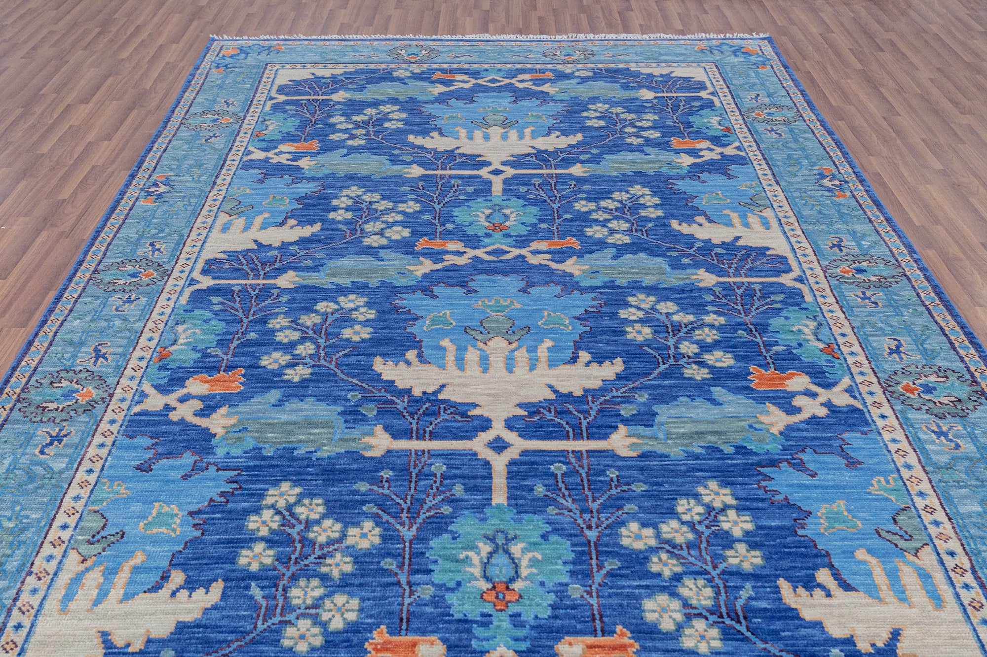 Blue Turkish Oushak Hand Knotted Wool Rug - 7' 1" X 14' 7" - Golden Nile