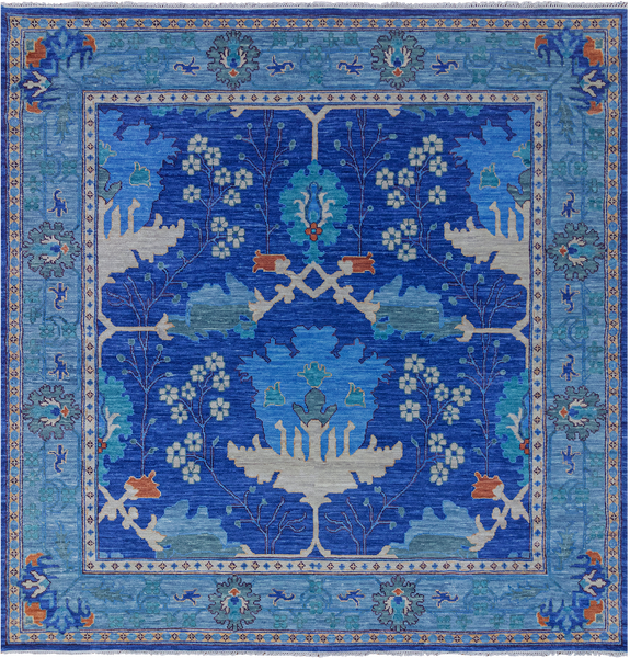 Blue Square Turkish Oushak Handmade Wool Rug - 10' 2" X 10' 2"