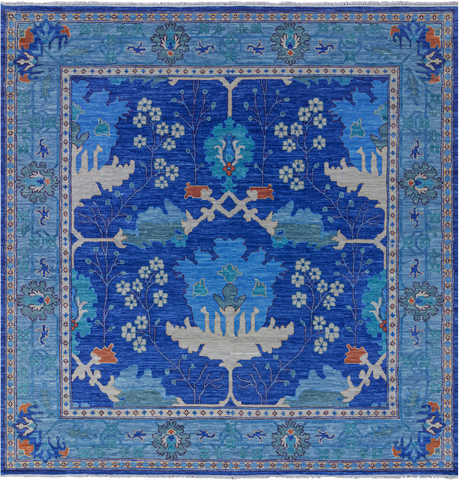 Blue Square Turkish Oushak Handmade Wool Rug - 10' 2
