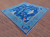 Blue Square Turkish Oushak Handmade Wool Rug - 10' 2" X 10' 2"