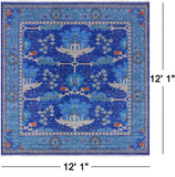 Blue Square Turkish Oushak Hand Knotted Wool Rug - 12' 1" X 12' 1"