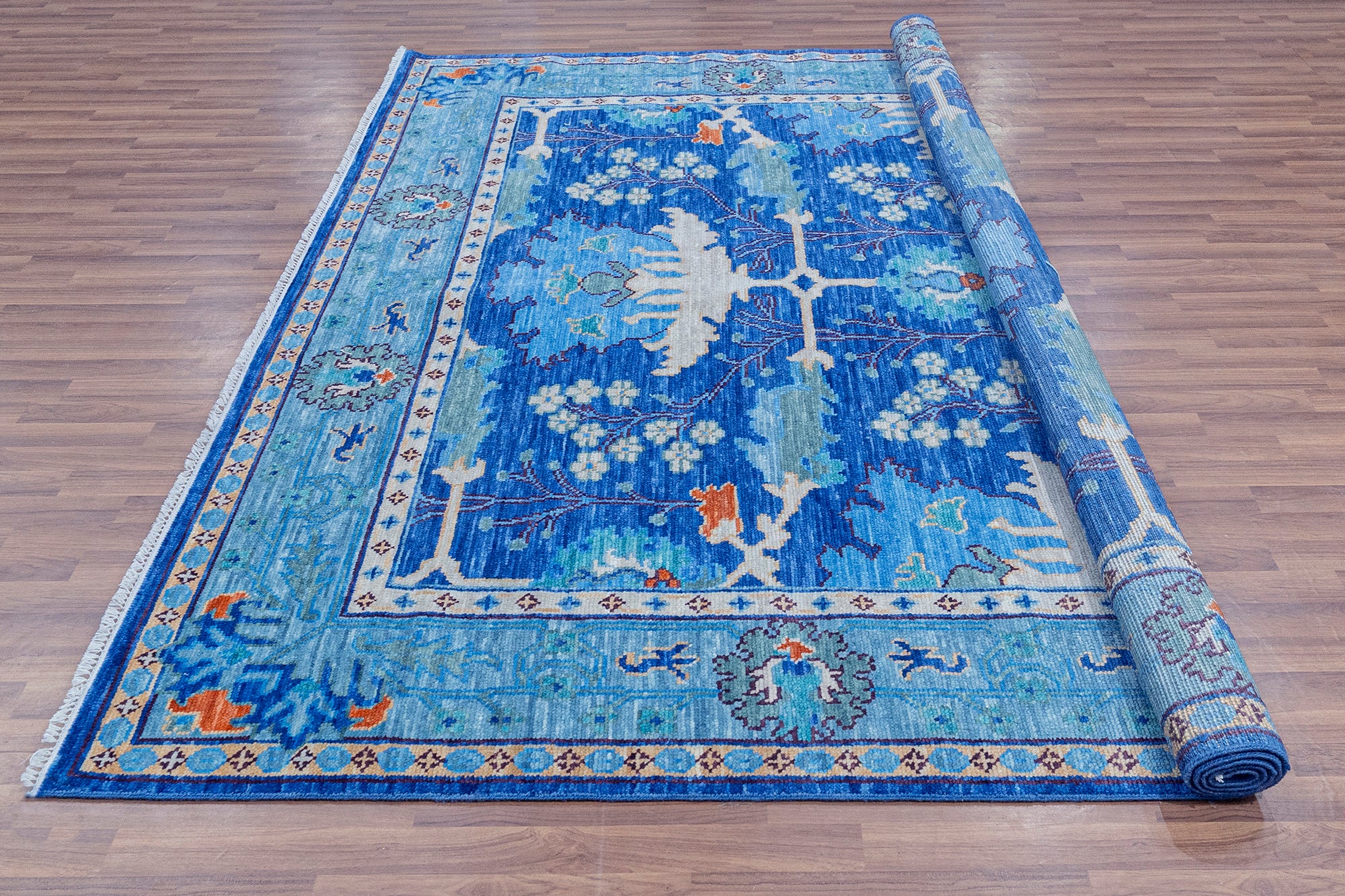 Blue Square Turkish Oushak Hand Knotted Wool Rug - 12' 1" X 12' 1" - Golden Nile