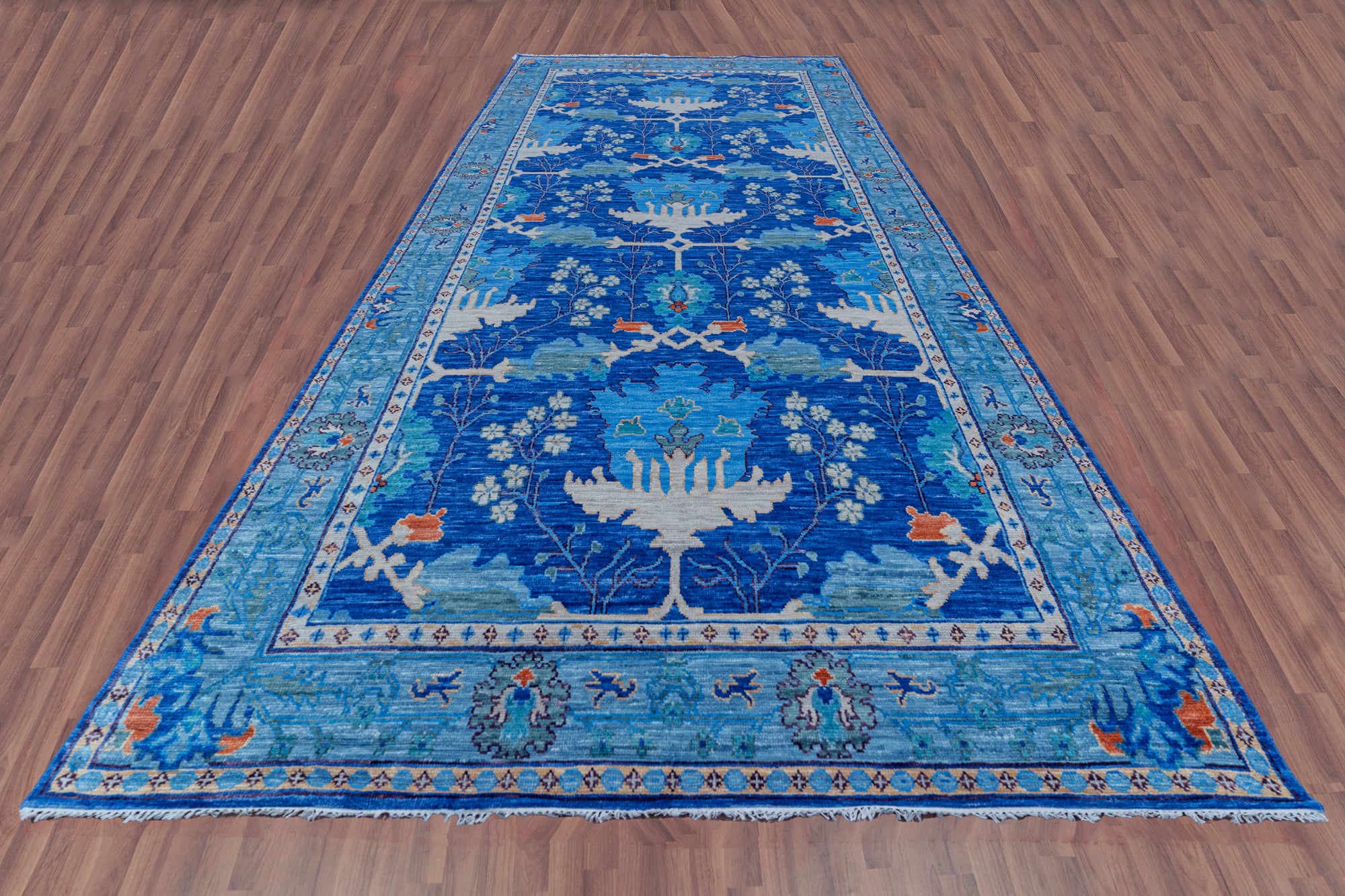 Blue Turkish Oushak Handmade Wool Rug - 9' 4" X 17' 11" - Golden Nile