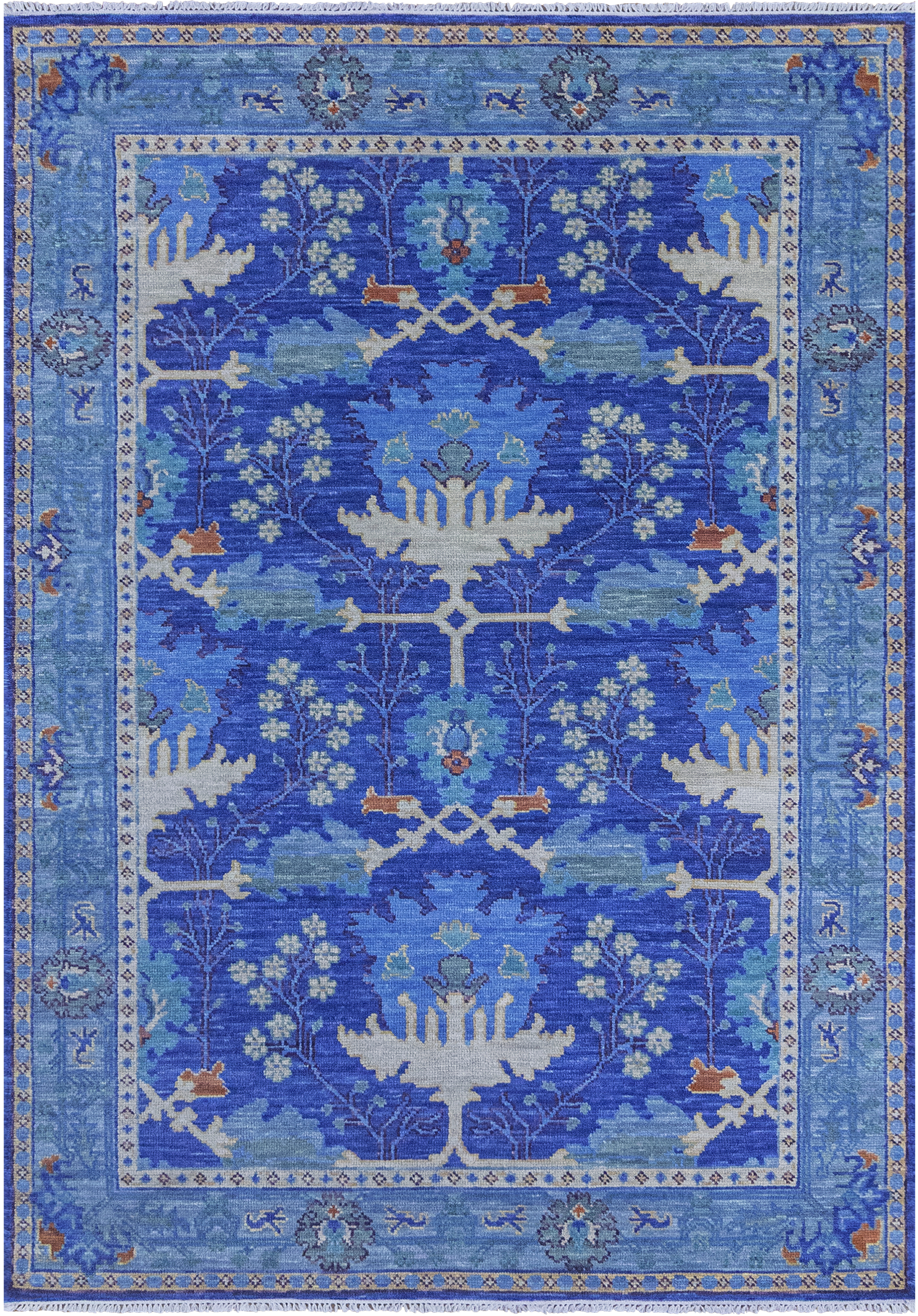 Blue Turkish Oushak Hand Knotted Wool Rug - 6' 2" X 8' 11" - Golden Nile