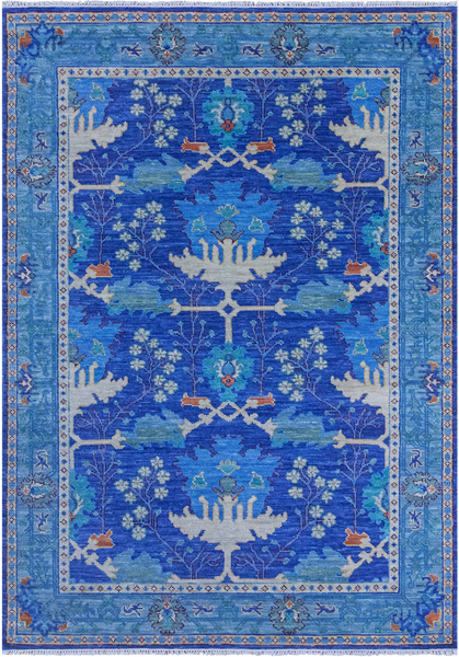 Blue Turkish Oushak Hand Knotted Wool Rug - 6' 2" X 8' 11"