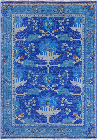 Blue Turkish Oushak Hand Knotted Wool Rug - 6' 2