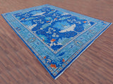 Blue Turkish Oushak Hand Knotted Wool Rug - 6' 2" X 8' 11"