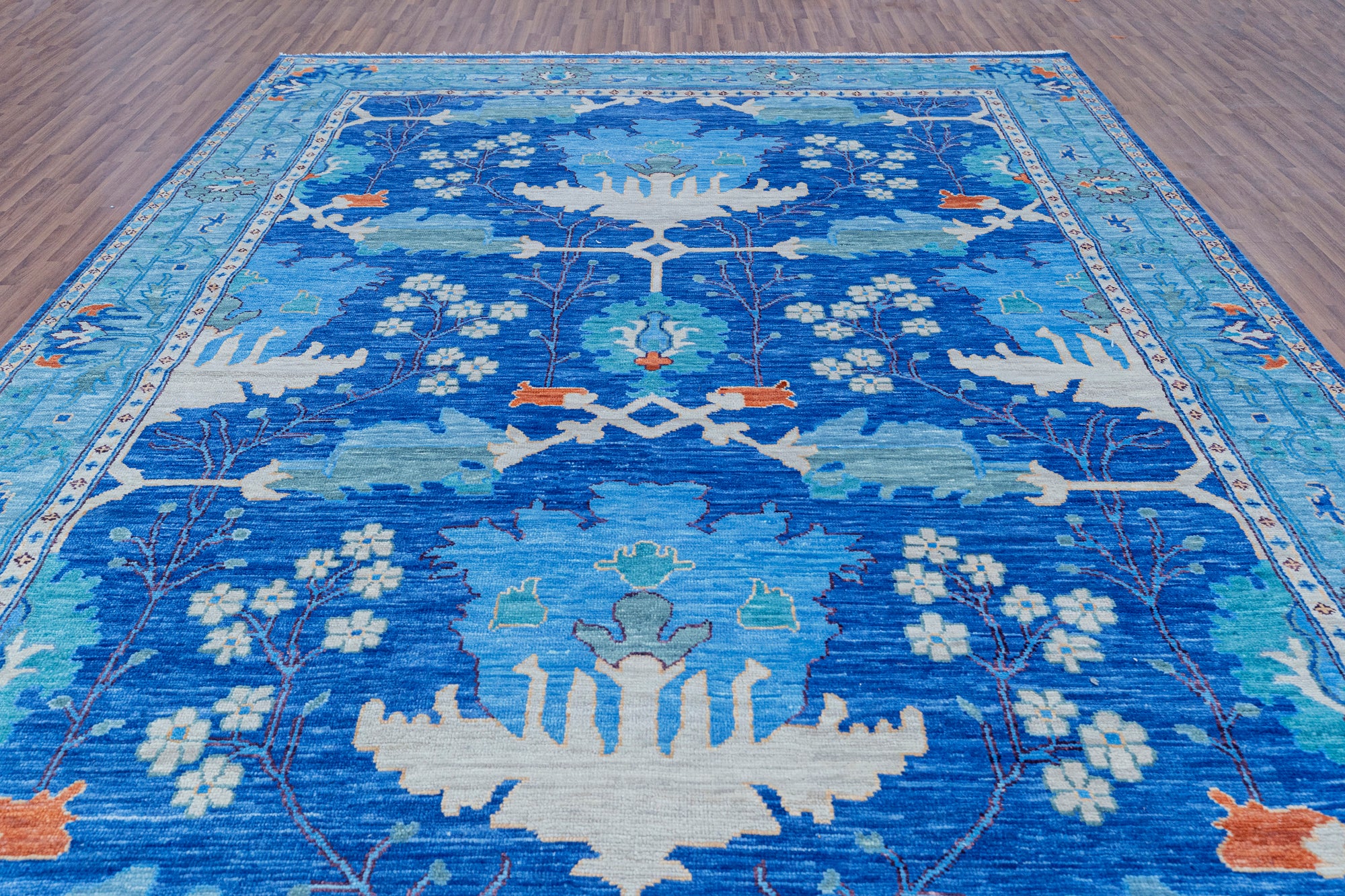 Blue Turkish Oushak Hand Knotted Wool Rug - 6' 2" X 8' 11" - Golden Nile