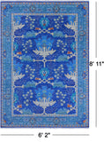 Blue Turkish Oushak Hand Knotted Wool Rug - 6' 2" X 8' 11"
