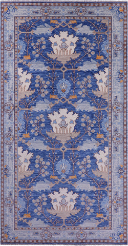 Blue Turkish Oushak Hand Knotted Wool Rug - 7' 11