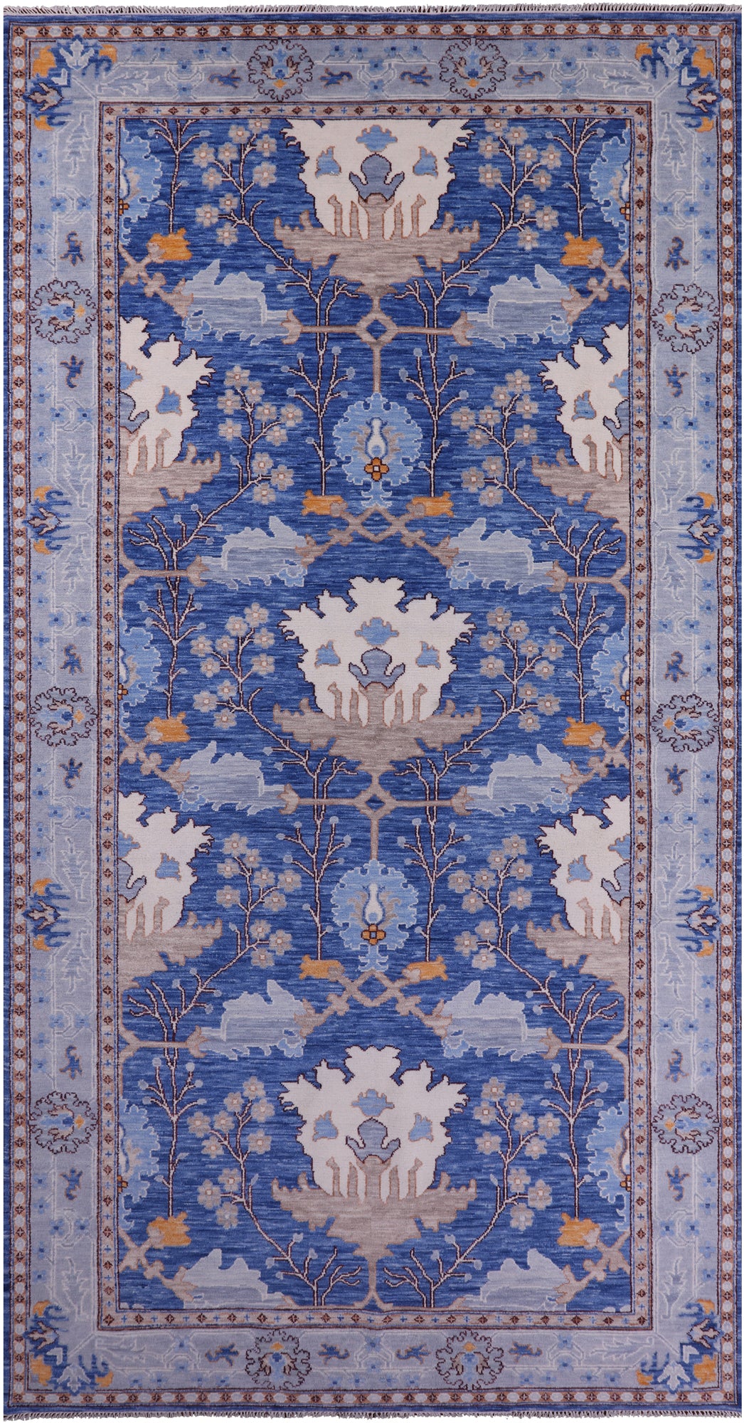 Blue Turkish Oushak Handmade Wool Rug - 9' 3" X 18' 1" - Golden Nile