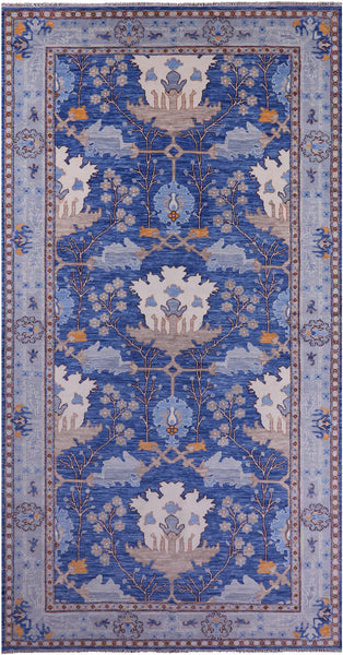 Blue Turkish Oushak Handmade Wool Rug - 9' 3" X 18' 1"