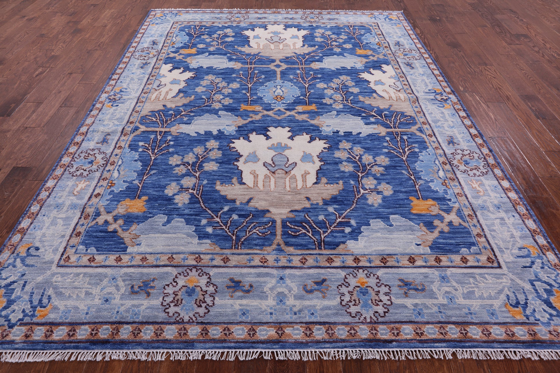 Blue Turkish Oushak Hand Knotted Wool Rug - 9' 1" X 12' 5" - Golden Nile