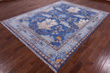 Blue Turkish Oushak Hand Knotted Wool Rug - 9' 1" X 12' 5"