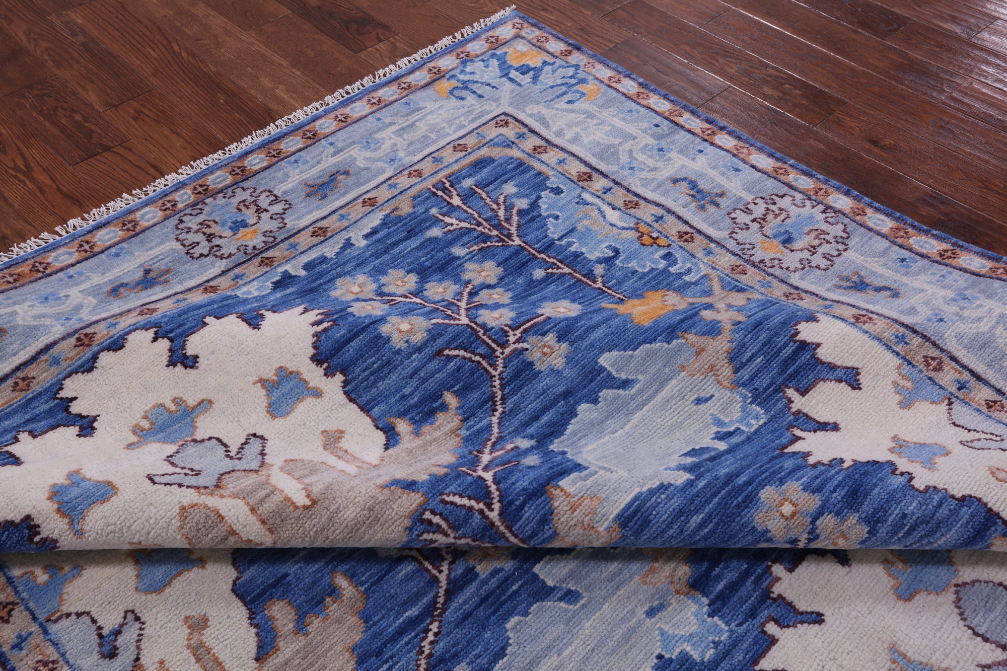 Blue Turkish Oushak Hand Knotted Wool Rug - 9' 1" X 12' 5" - Golden Nile