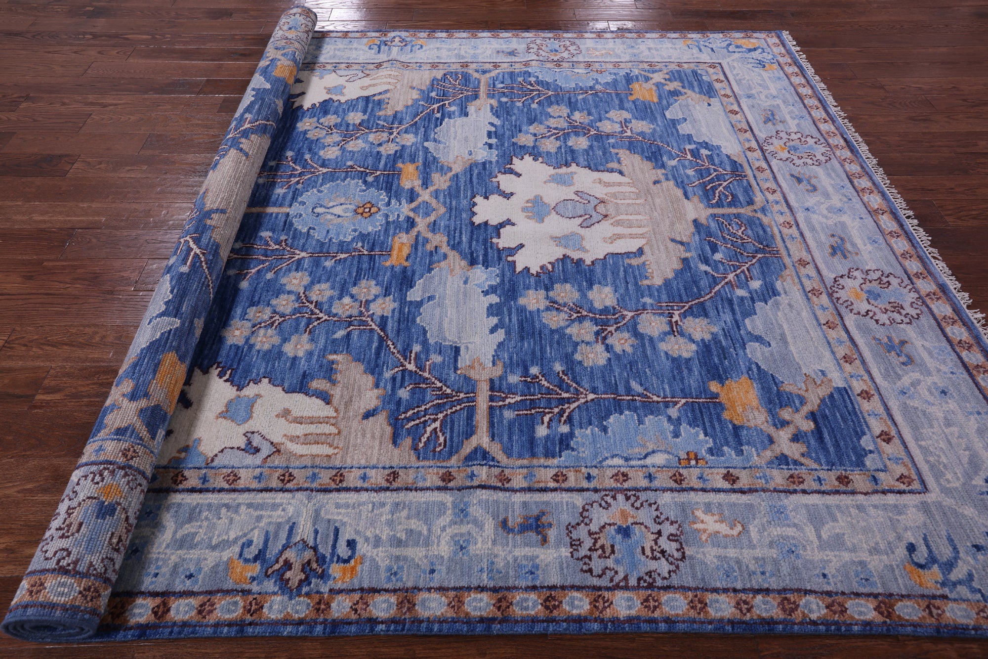 Blue Turkish Oushak Hand Knotted Wool Rug - 9' 1" X 12' 5" - Golden Nile