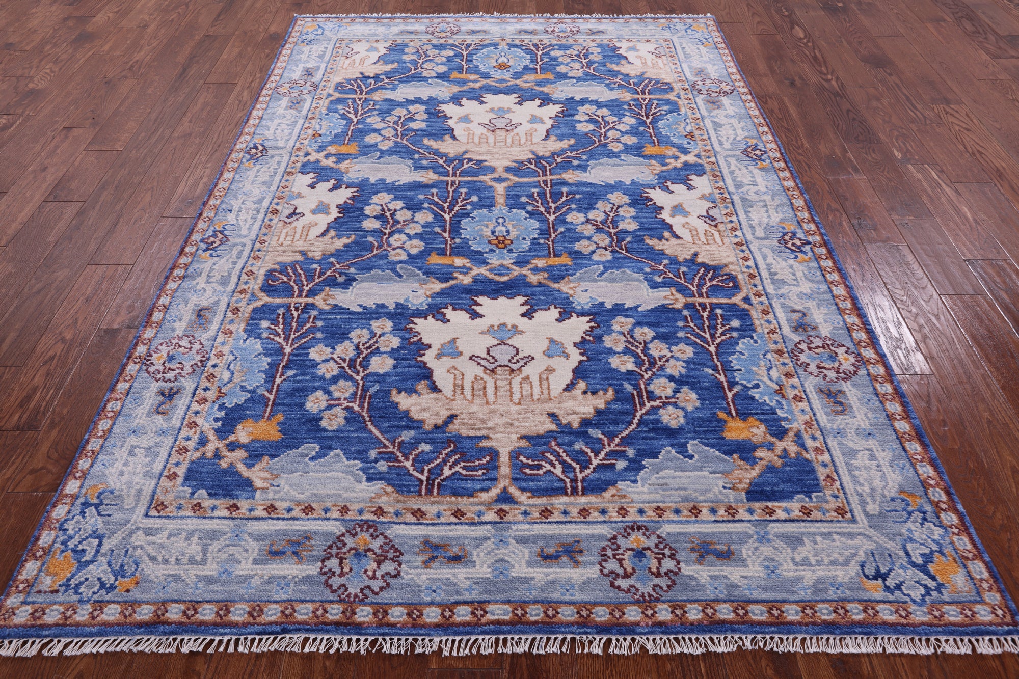Blue Turkish Oushak Handmade Wool Rug - 6' 2" X 9' 2" - Golden Nile