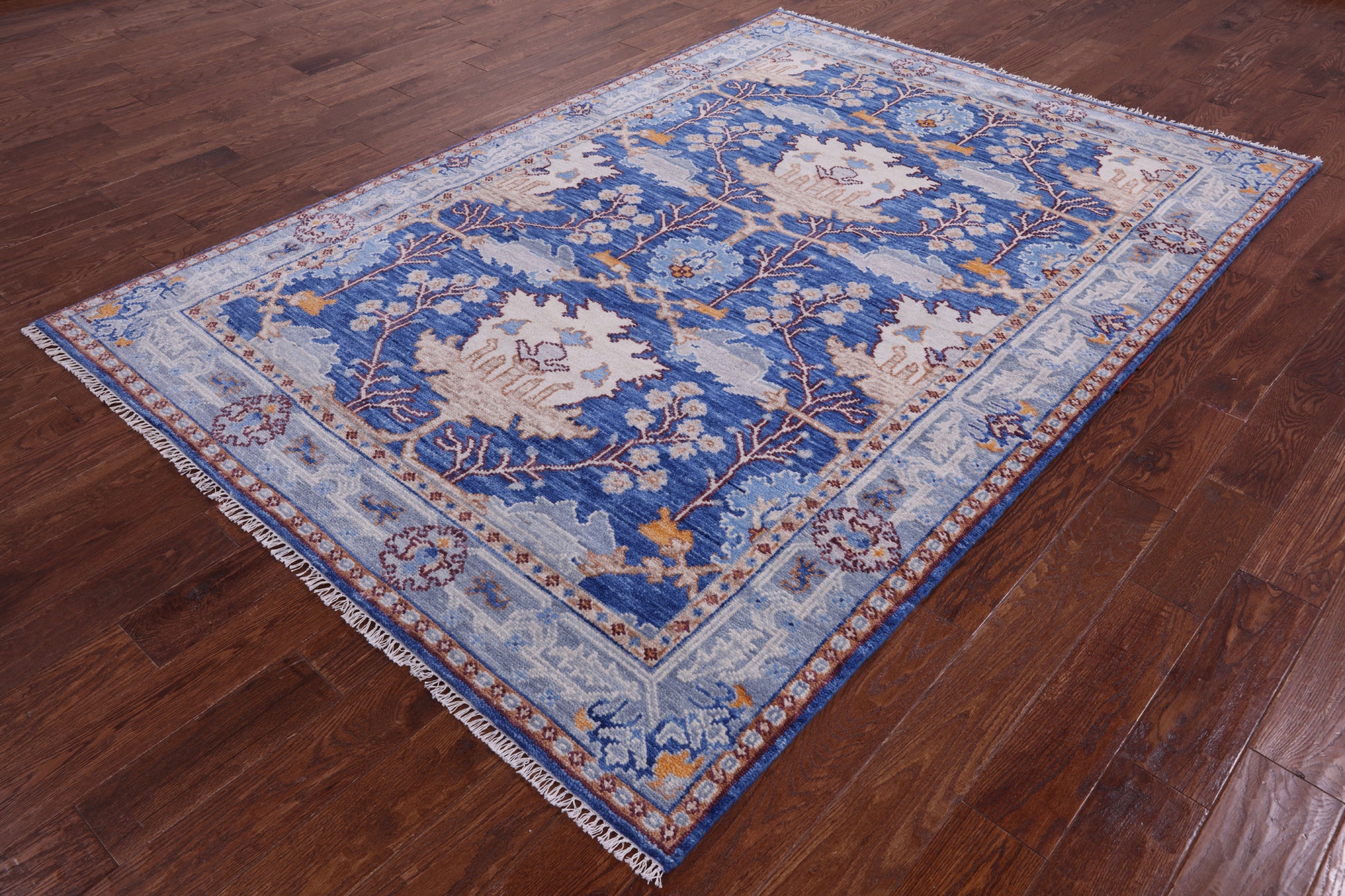 Blue Turkish Oushak Handmade Wool Rug - 6' 2" X 9' 2" - Golden Nile