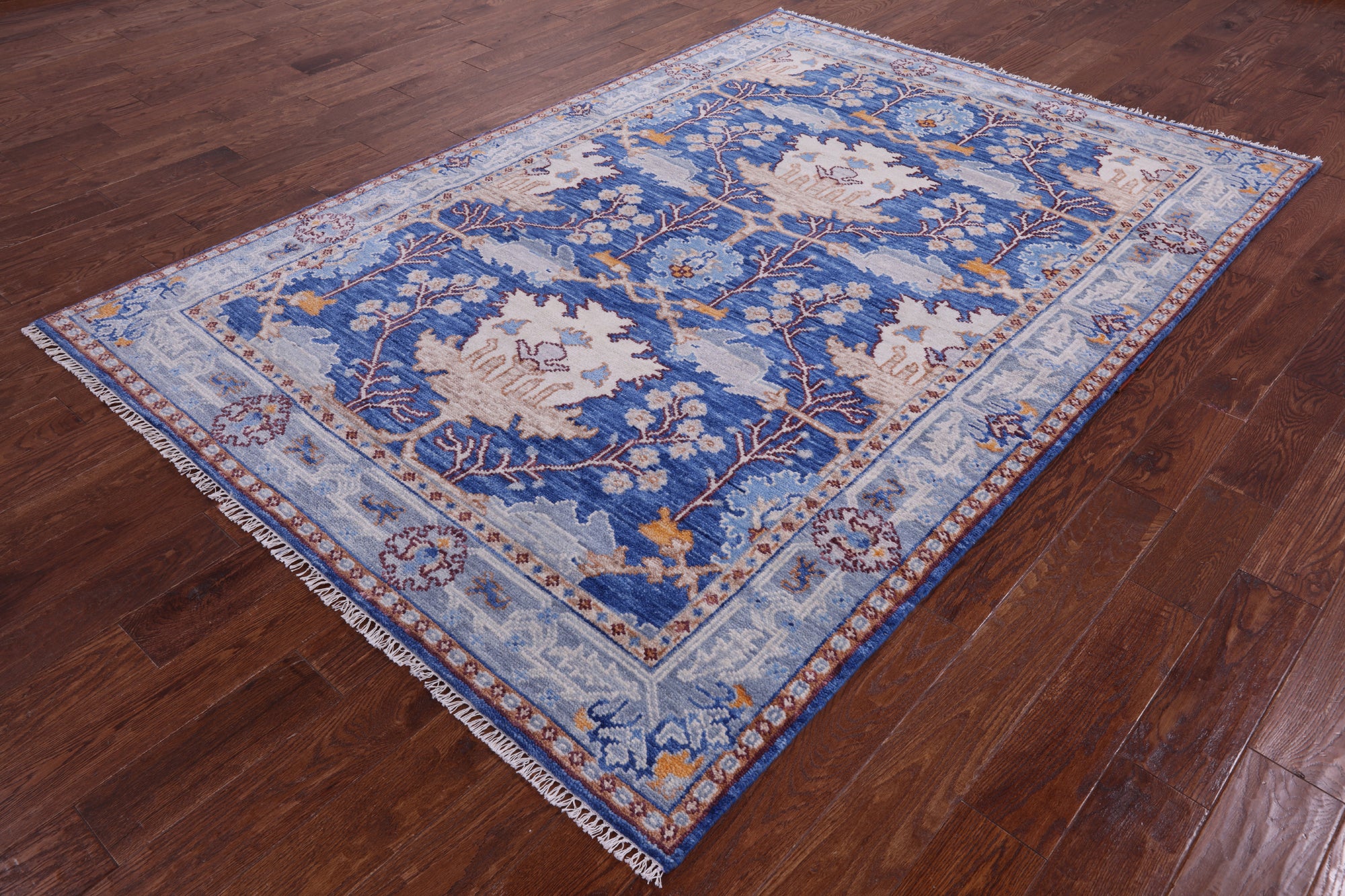Blue Turkish Oushak Handmade Wool Rug - 6' 2" X 9' 2" - Golden Nile