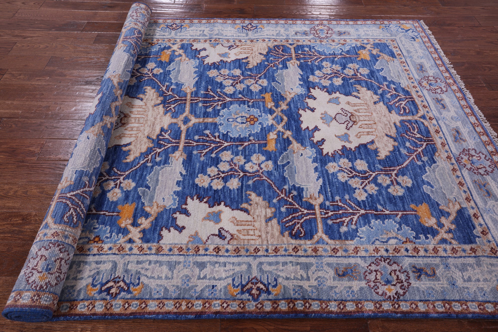 Blue Turkish Oushak Handmade Wool Rug - 6' 2" X 9' 2" - Golden Nile
