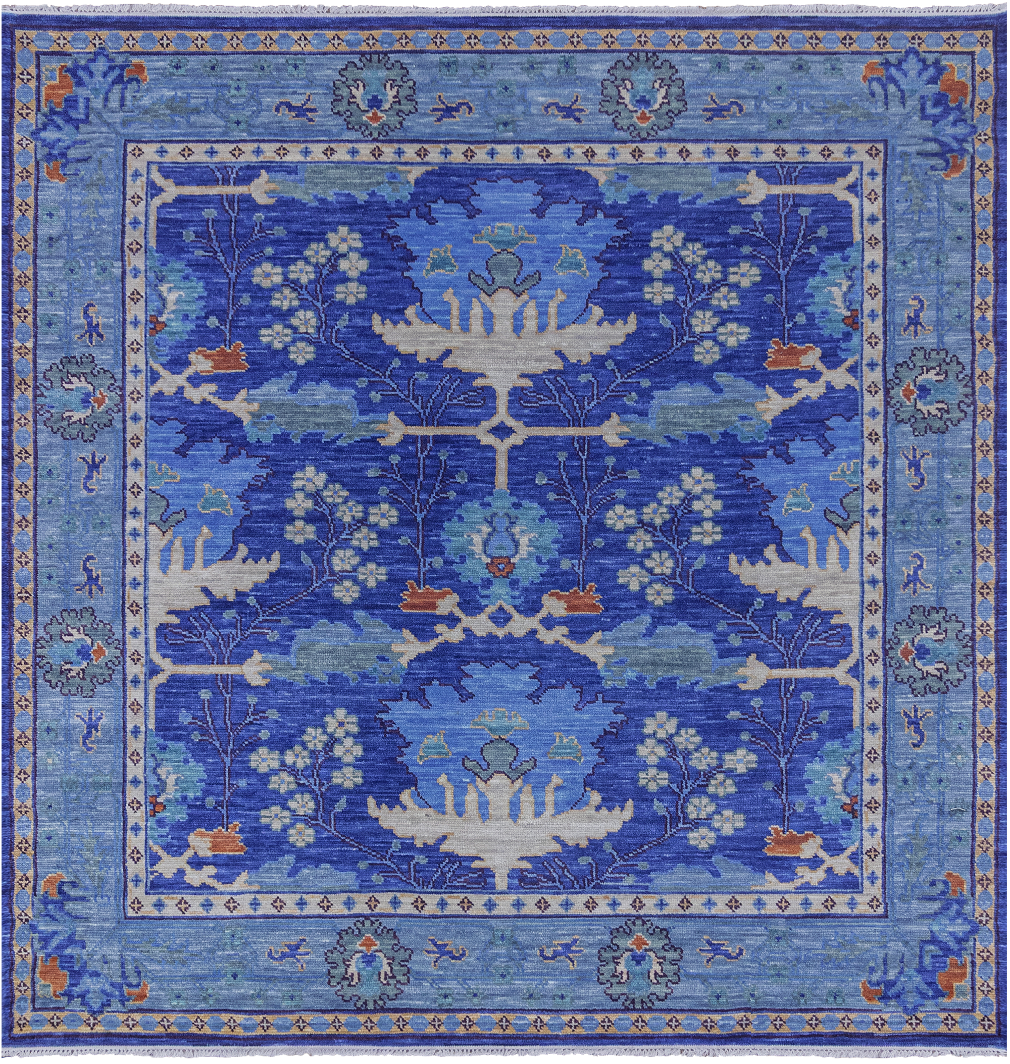 Blue Square Turkish Oushak Hand Knotted Wool Rug - 9' 1" X 9' 1" - Golden Nile