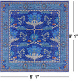 Blue Square Turkish Oushak Hand Knotted Wool Rug - 9' 1" X 9' 1" - Golden Nile