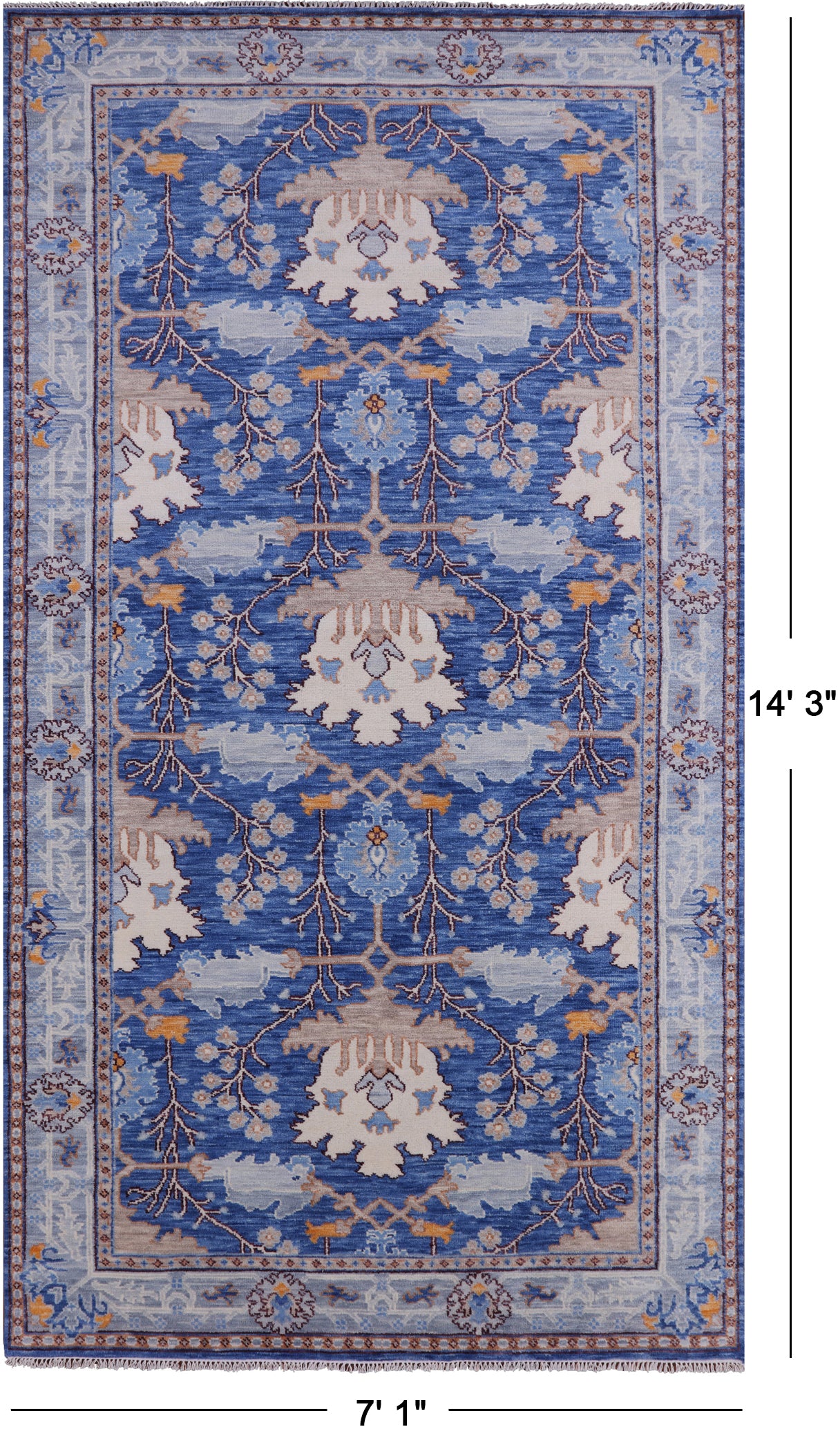 Blue Turkish Oushak Hand Knotted Wool Rug - 7' 1" X 14' 3" - Golden Nile