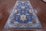 Blue Turkish Oushak Hand Knotted Wool Rug - 7' 1" X 14' 3" - Golden Nile