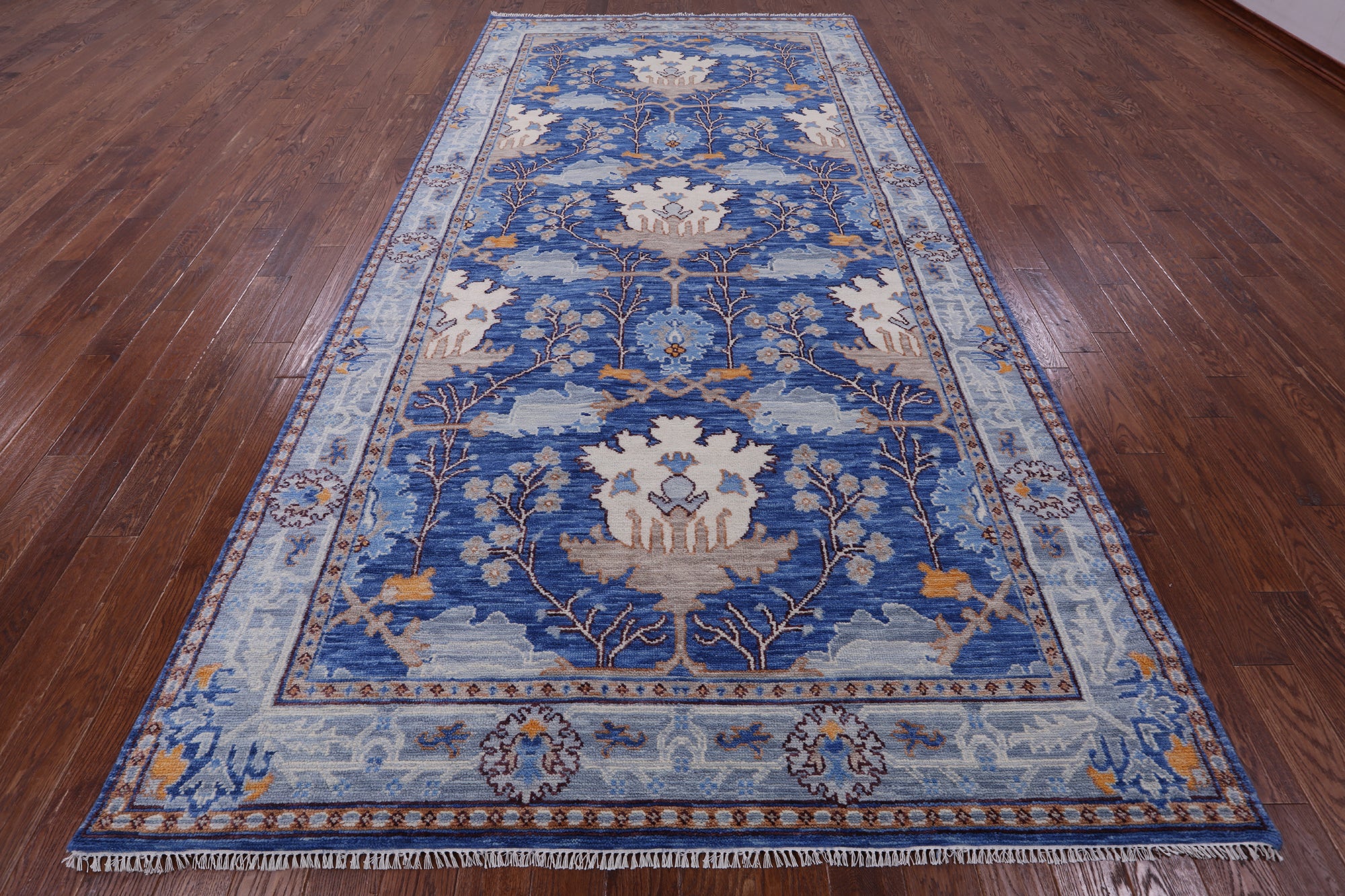 Blue Turkish Oushak Hand Knotted Wool Rug - 7' 1" X 14' 3" - Golden Nile
