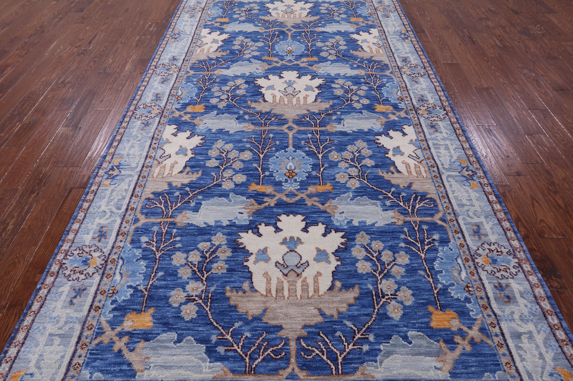 Blue Turkish Oushak Hand Knotted Wool Rug - 7' 1" X 14' 3" - Golden Nile