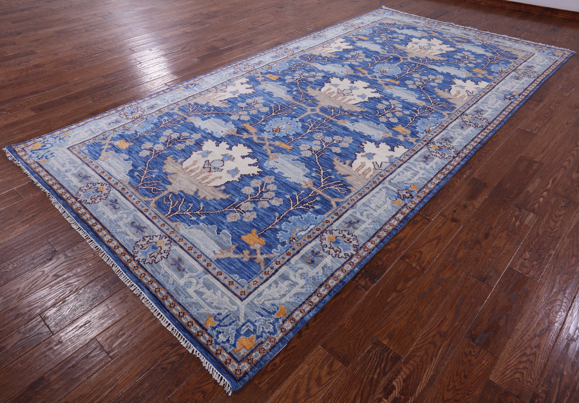 Blue Turkish Oushak Hand Knotted Wool Rug - 7' 1" X 14' 3" - Golden Nile