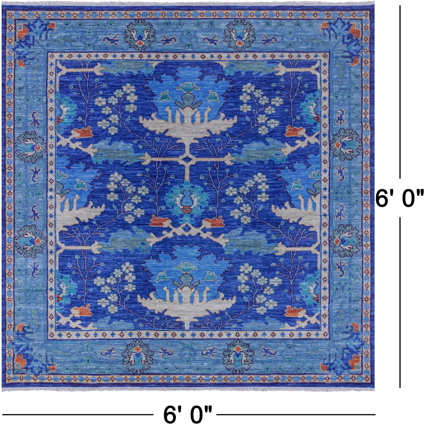 Blue Square Turkish Oushak Hand Knotted Wool Rug - 6' 0" X 6' 0" - Golden Nile