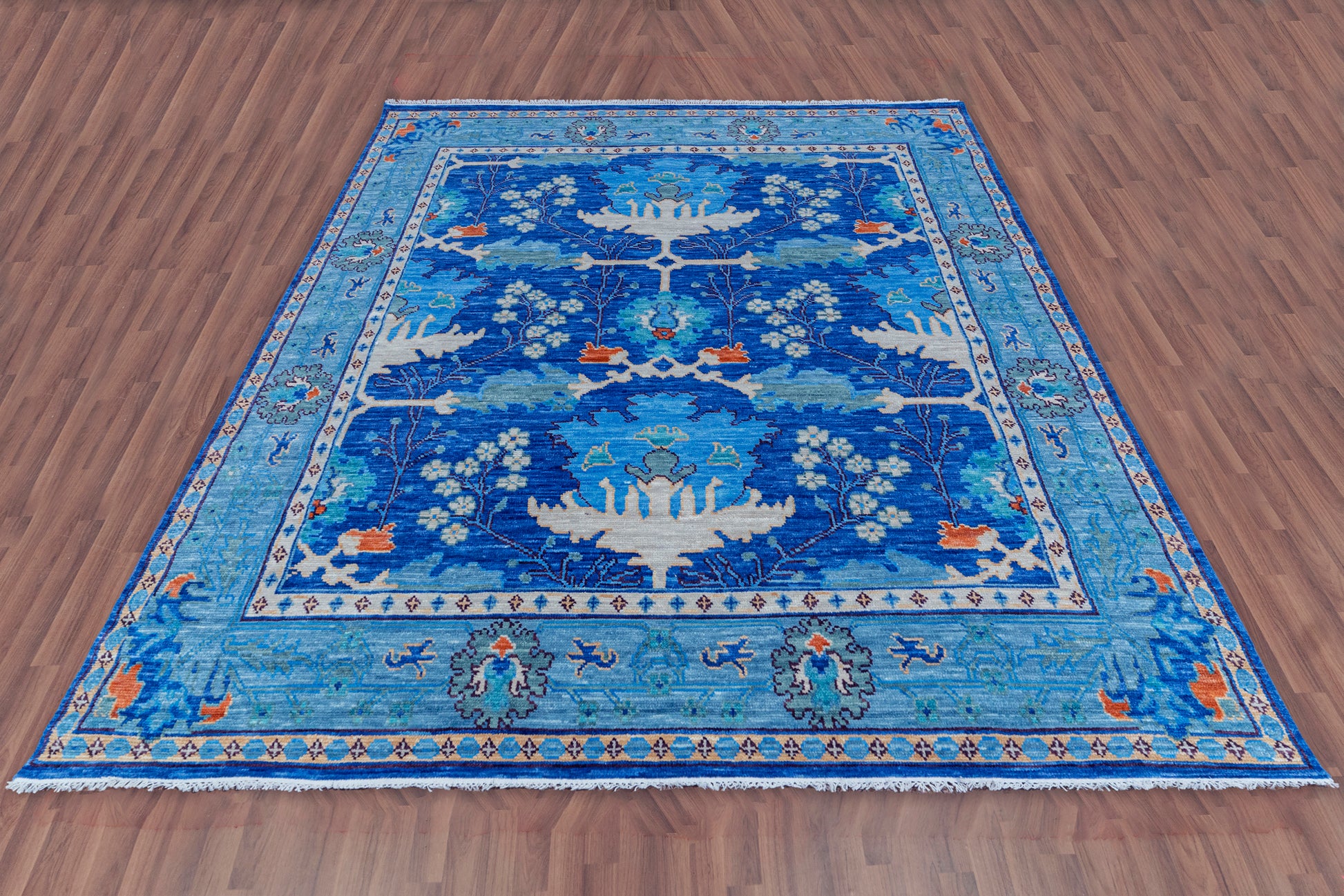 Blue Square Turkish Oushak Hand Knotted Wool Rug - 6' 0" X 6' 0" - Golden Nile