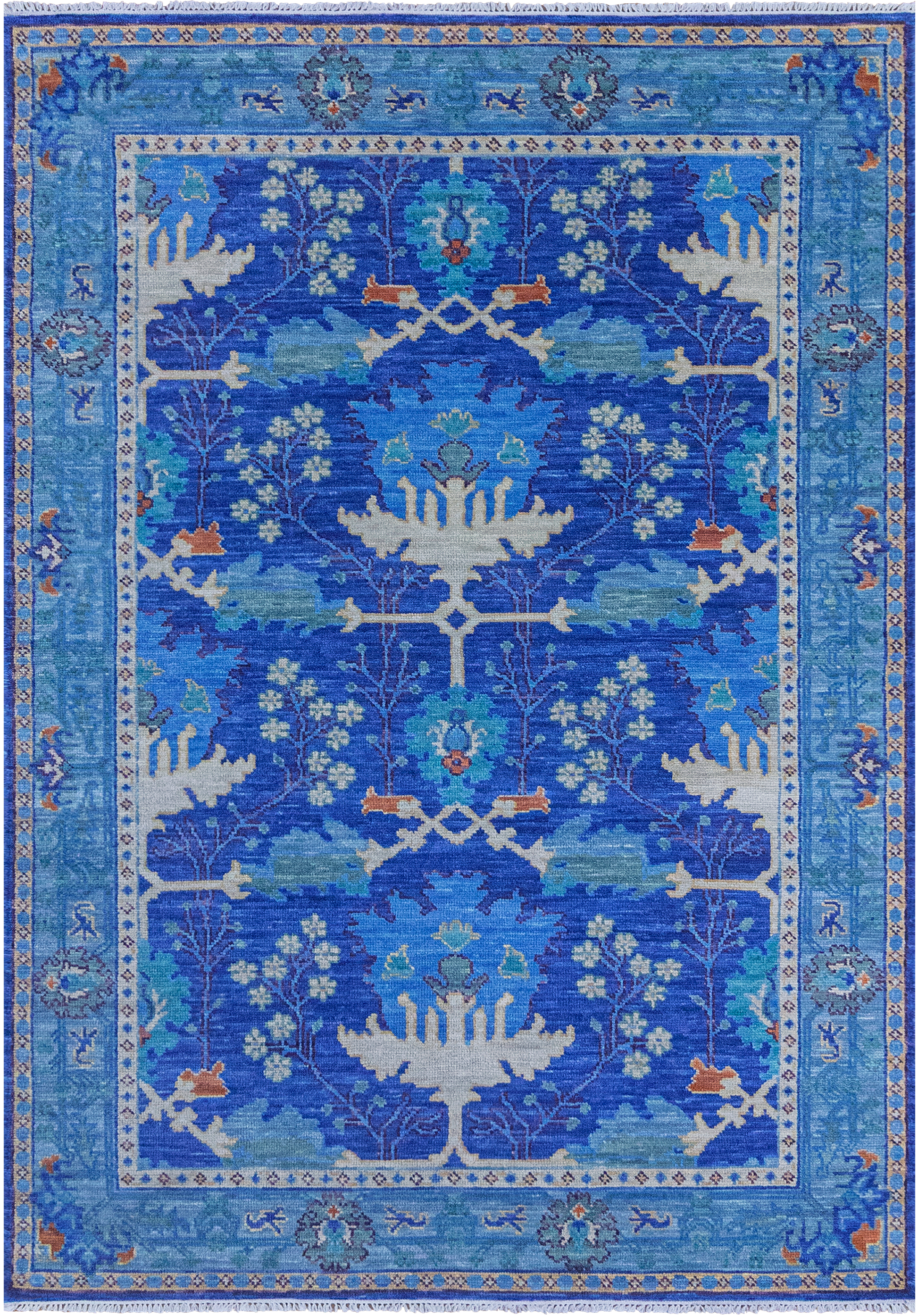 Blue Turkish Oushak Handmade Wool Rug - 5' 2" X 8' 2" - Golden Nile