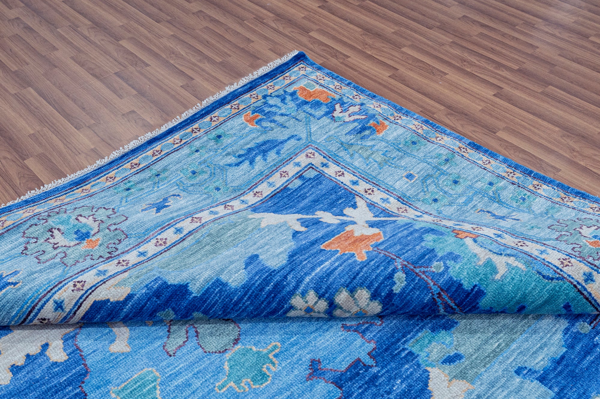 Blue Turkish Oushak Handmade Wool Rug - 5' 2" X 8' 2" - Golden Nile