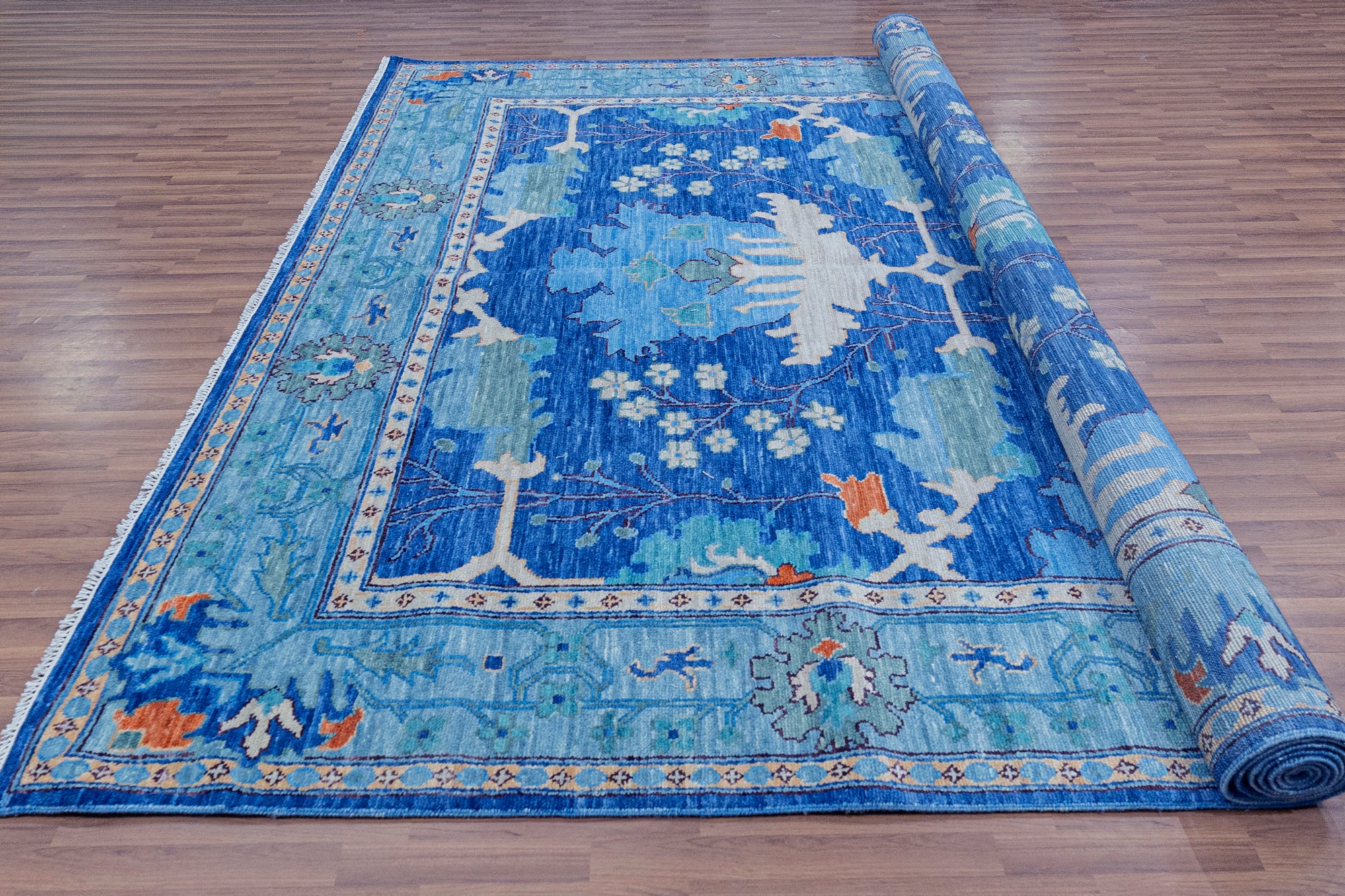 Blue Turkish Oushak Handmade Wool Rug - 5' 2" X 8' 2" - Golden Nile