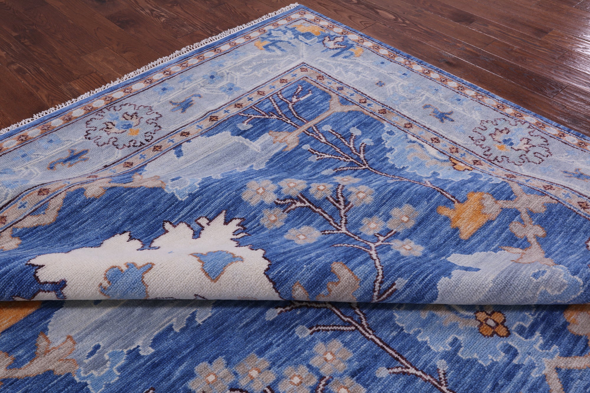 Blue Turkish Oushak Hand Knotted Wool Rug - 13' 4" X 17' 8" - Golden Nile