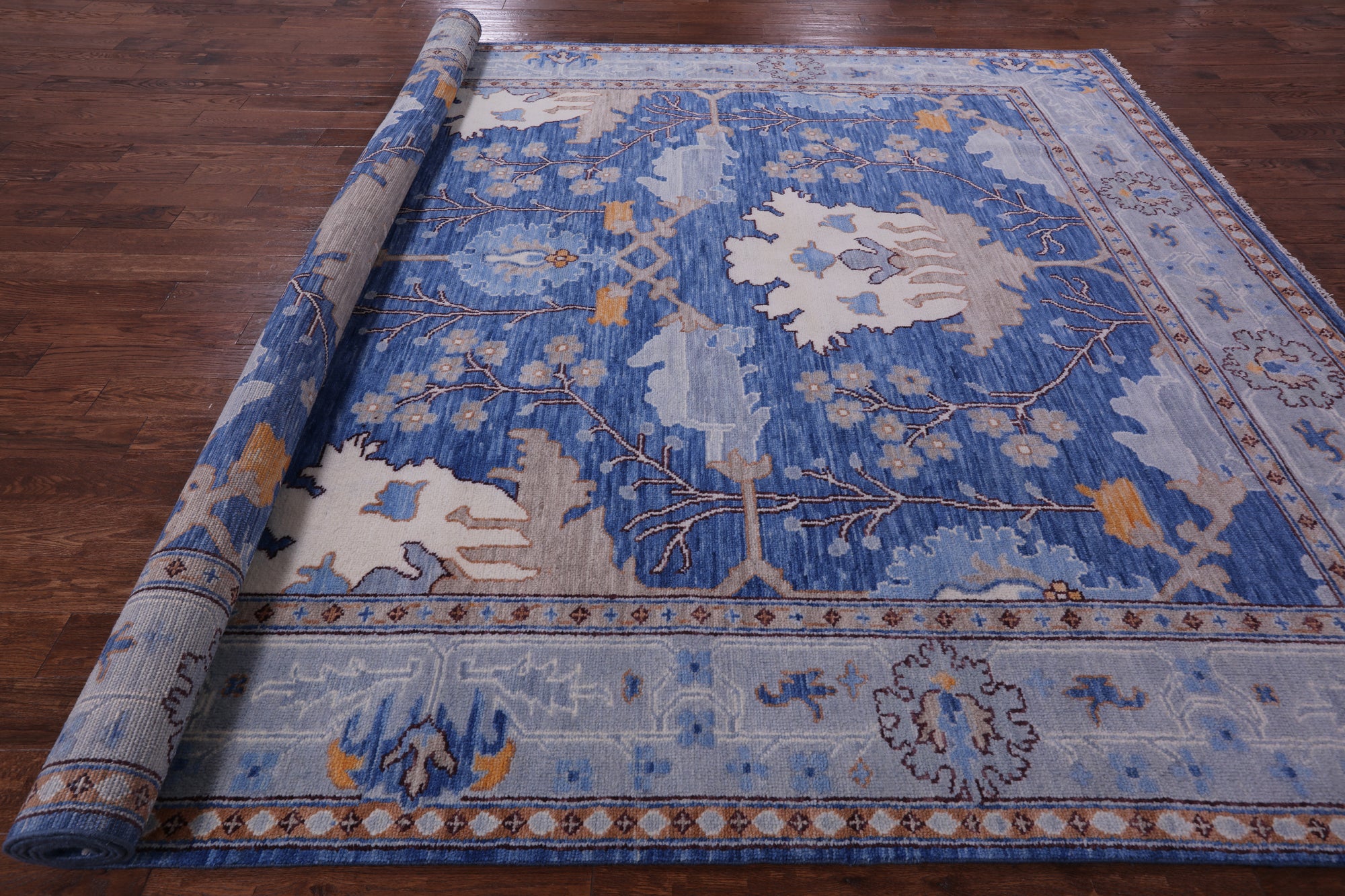 Blue Turkish Oushak Hand Knotted Wool Rug - 13' 4" X 17' 8" - Golden Nile
