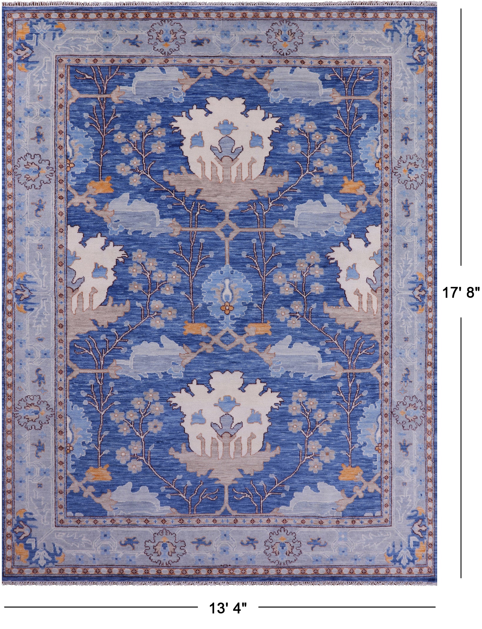 Blue Turkish Oushak Hand Knotted Wool Rug - 13' 4" X 17' 8" - Golden Nile