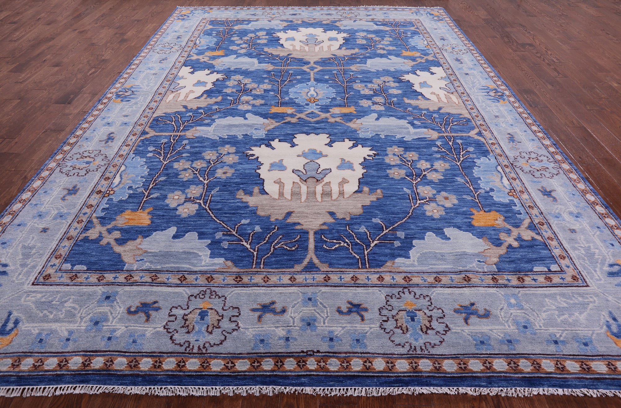 Blue Turkish Oushak Hand Knotted Wool Rug - 13' 4" X 17' 8" - Golden Nile