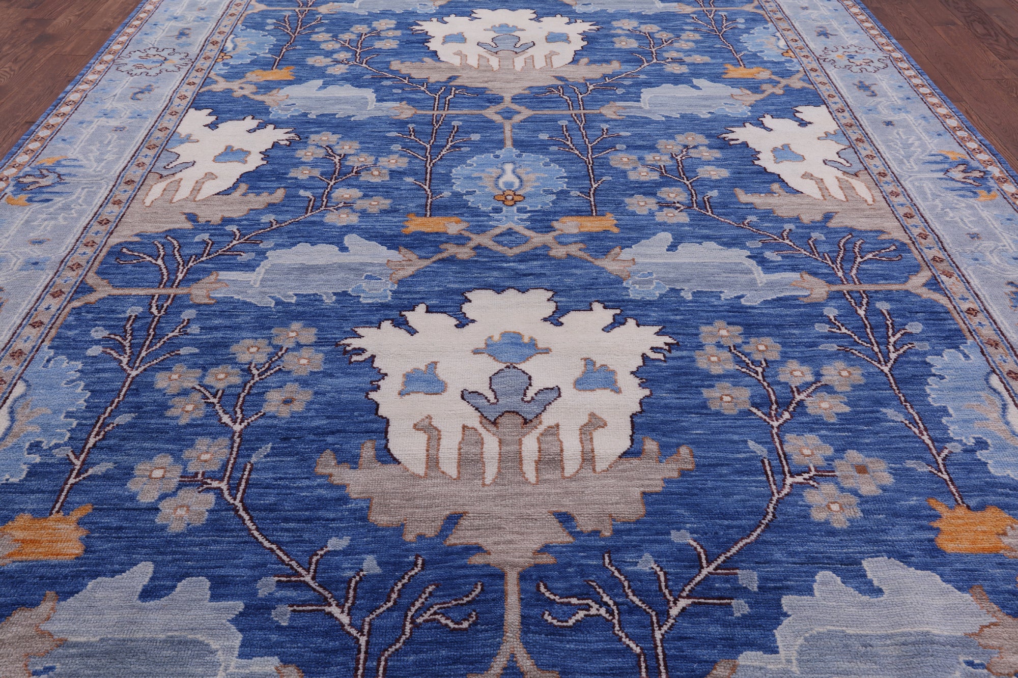 Blue Turkish Oushak Hand Knotted Wool Rug - 13' 4" X 17' 8" - Golden Nile