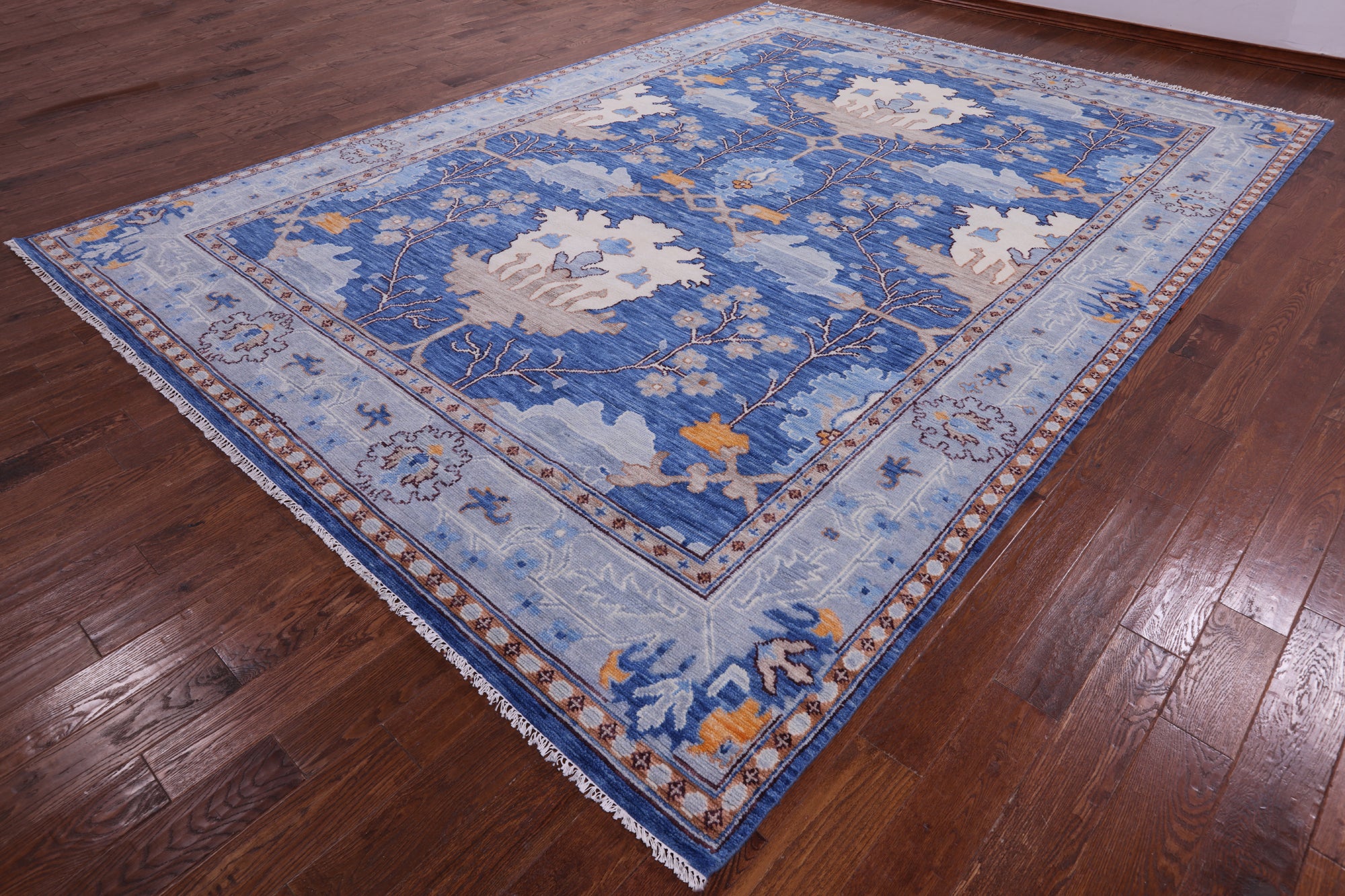 Blue Turkish Oushak Hand Knotted Wool Rug - 13' 4" X 17' 8" - Golden Nile