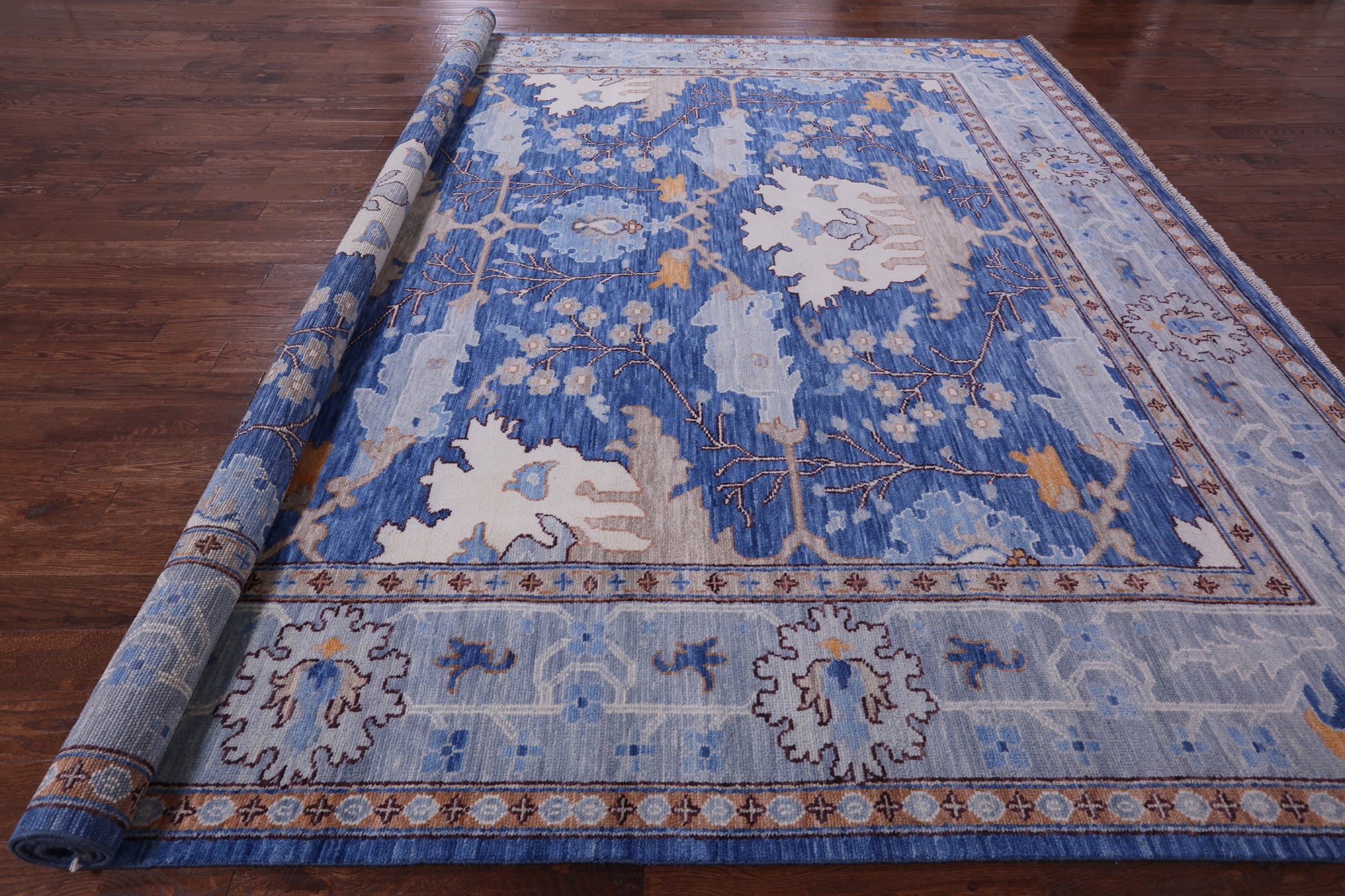 Blue Square Turkish Oushak Handmade Wool Rug - 11' 2" X 11' 6" - Golden Nile