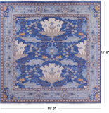 Blue Square Turkish Oushak Handmade Wool Rug - 11' 2" X 11' 6" - Golden Nile