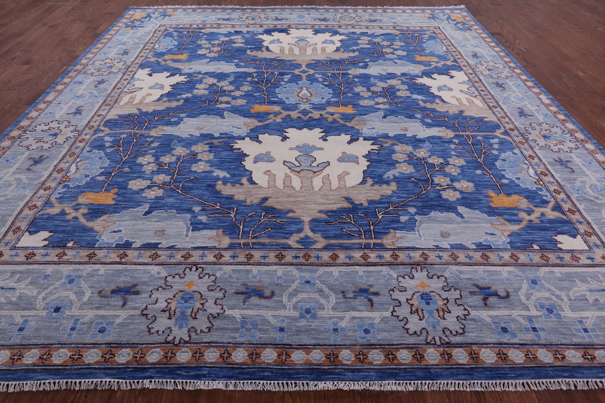 Blue Square Turkish Oushak Handmade Wool Rug - 11' 2" X 11' 6" - Golden Nile