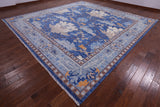 Blue Square Turkish Oushak Handmade Wool Rug - 11' 2" X 11' 6" - Golden Nile