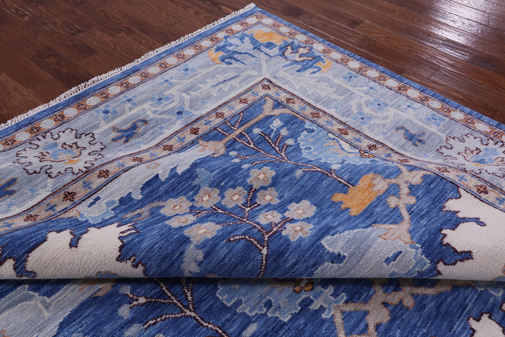 Blue Square Turkish Oushak Handmade Wool Rug - 11' 2" X 11' 6" - Golden Nile