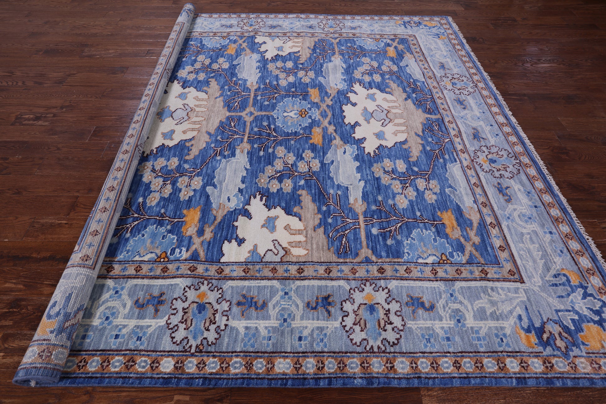 Blue Square Turkish Oushak Handmade Wool Rug - 9' 1" X 9' 1" - Golden Nile